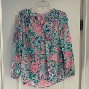 Lilly Pulitzer Pink and Blue Long Sleeve Buttoned Blouse